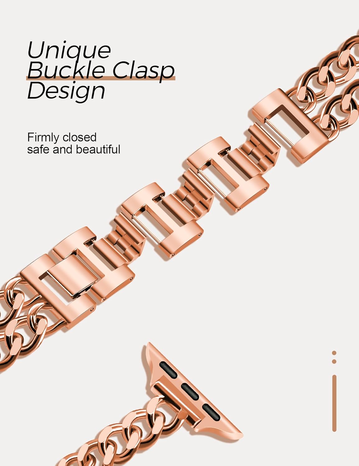 JR.DM Rose Gold Watch Bands for Women Compatible with Apple Watch Band 38mm 40mm 41mm 42mm (S10) Adjustment Metal Band Cowboy Steel Chain Bracelet for iWatch Series 9/8/7/6/5/4/3/2/1/SE/Ultra (No Case)